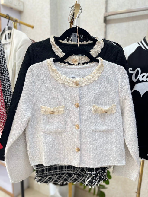 Lace Border Tweed Crop Jackets